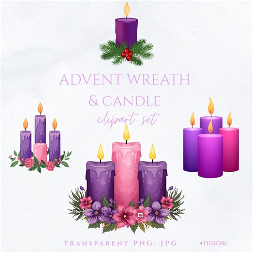 Advent Candle Clipart Set • Advent Wreath Clipart • Purple & Pink Candles PNG • Christian Christmas Art • Catholic Digital Clipart - Etsy