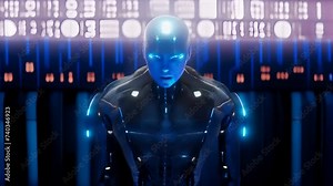 Dawn of AGI - humanoid robot with a luminous blue hue, symbolizing the moment AI achieves Artificial General Intelligence (AGI)