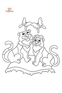 Online Coloring Page - Tigers with Butterflies