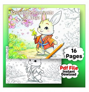 Rabbit Coloring - Coloring Pages | 16 Travel Art Prints (PDF Download) - Etsy UK