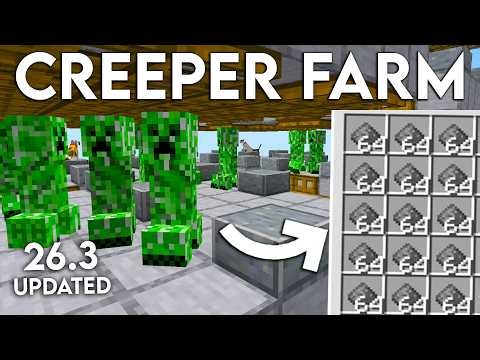 NEW AUTOMATIC UPDATED Minecraft Java 26.3 Creeper Farm Tutorial (5000 Gunpowder Per Hour)