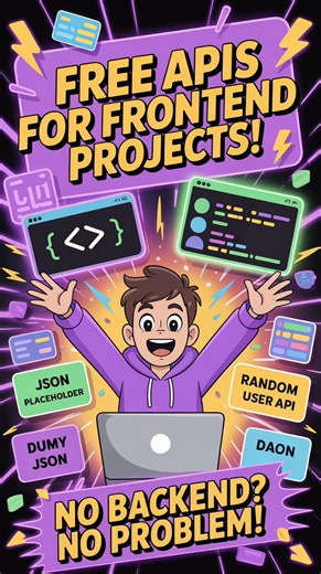 Prafull Kailkhura on Instagram: "Building a frontend or React project but no backend? 👨‍💻 These 3 FREE APIs give you instant dummy data for testing and UI development. Perfect for students, beginners, and frontend developers who want to focus on UI without backend setup. 👉 Comment “API” and I’ll send you all the links in DM. #webdevelopment #frontenddeveloper #reactjs #codingtips #coding"