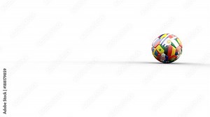 Soccer ball in colors of the participants of the World Cup and its shadow move along a white transparent surface, PNG format with ALPHA channel transparency