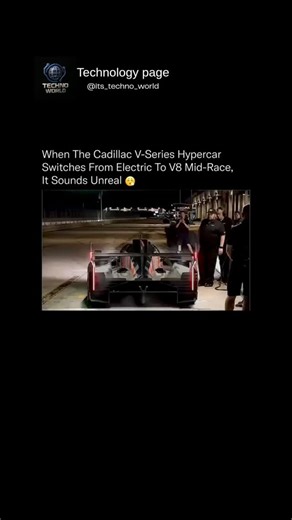 It's Techno World on Instagram: ""Mind-blowing tech in the Cadillac V-Series Hypercar! Imagine cruising in electric mode and then BAM! Mid-race, it switches to a roaring V8. The sound is UNREAL! This hypercar is pushing boundaries like crazy, blending the quiet efficiency of electric with the raw power of a V8. It's like having two cars in one – the best of both worlds! The tech behind this switch is wild, allowing for insane performance tweaks on the fly. People watching this go from silent to