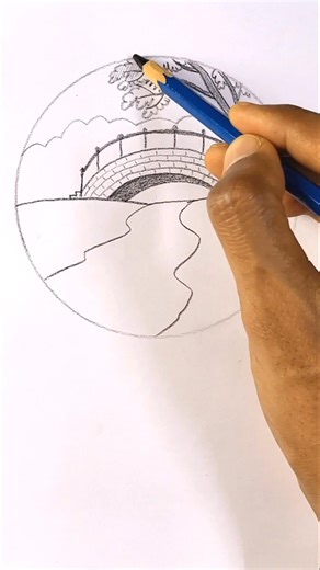 Easy Bridge scenery drawing with Pencil for beginners #shorts #ytshorts #drawing #satisfying