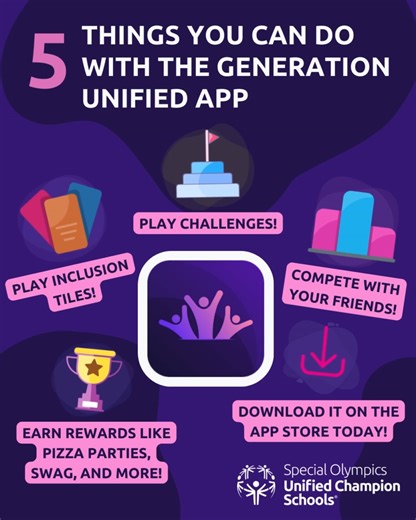 11 reactions | With the Special Olympics North America Generation Unified app, you can take the #InclusionRevolution with you on the go! Want your classmates to join in? Tag your Unified Champion School or talk to a teacher to ask them to opt-in today! #UnifiedGeneration | Special Olympics Texas | Facebook