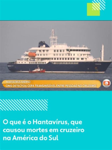 Sintomas e transmissão - Ao menos três pessoas morreram em um cruzeiro que partiu da Argentina em direção a Cabo Verde. A OMS está investigando um possível surto de hantavírus no navio, com outros cinco casos sendo possíveis. A OMS já afirmou que não há motivo para pânico ou restrições de viagens. A entidade afirmou, ainda, que o risco para o público em geral é baixo. O hantavírus costuma ser transmitido por roedores silvestres e pode causar uma síndrome respiratória grave. A transmissão de pess