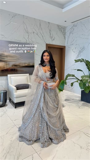 Krishna Patel ✨ Beauty + Self Care on Instagram: "My hair and outfit for the reception 🥰 if you need your hairstyle to stay for longer hot rollers are the KEY!! Let me know if you guys want an updated tutorial 💕 Products used are linked on my LTK store in bio @bynimrankaur lehenga @chaashani jewellery @amazonca hot rollers also linked on my amazon storefront @themakerhotel perfumes ‘dream’ and ‘lover’ . . . . . Lehenga for reception South Asia wedding guest look Indian wedding guest outfit #le