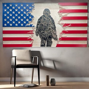 Handmade Wooden US Flag With Soldier: Military Gift - Etsy