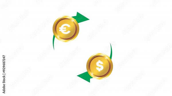 Animation of gold coins with currency logo. currency exchange rates. Loop animation.