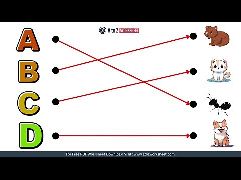 A to Z Alphabet to Animals Name Matching Worksheet for Nursery, LKG and UKG Kids - English Class