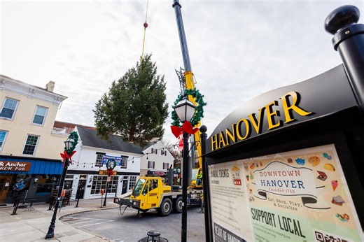 Hanover's 2025 Christmas Tree takes a holly jolly ride into Center Square on Tuesday