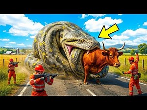 🐍🔥 A Giant Mutant Python Attacked the Red Cow… But the Rescue Team Arrived in the Final Second!