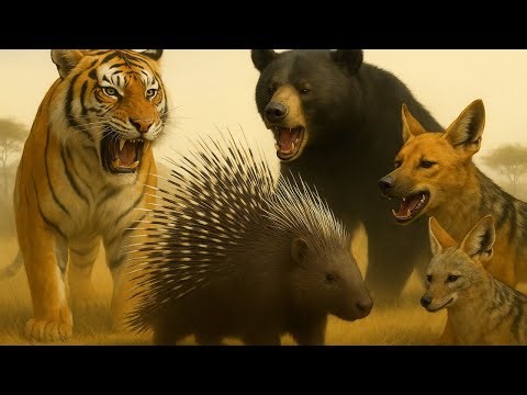 Porcupine vs Bengal Tiger, Black Bear, Wild Dog & Jackal | Ultimate Survival Showdown