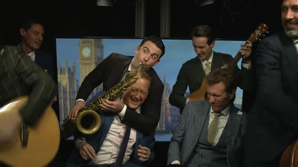 3.3K views · 123 reactions | SAM & THE BAND  Sam Rubin had a jam session with The London Essentials and almost became a member of the band himself! How'd they do? | KTLA 5 Morning News | Facebook