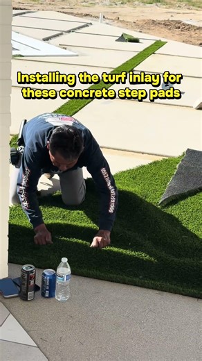 Installing the turf inlay for these concrete step pads