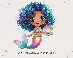 10 Quirky Chibi Mermaid Clip Arts | Junk Journaling Scrapbook PNG Set | Commercial Use - Etsy