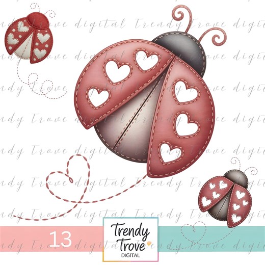 Embroidered Ladybug SVG Bundle 13 Files, Stitched Heart Ladybug PNG, Cricut Designs - Etsy