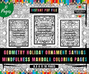 Geometry Holiday Ornament Sayings, Relaxing Coloring Sheets, No Prep