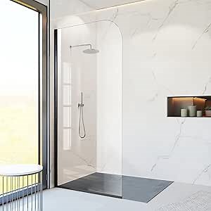 Glass Shower Panel, 34" W x 74" H Semi-Framed Fixed Shower Glass Panel in Matte Black with 5/16"(8mm) Clear Tempered Glass Door, Simple Shower Door Panel for Bathroom