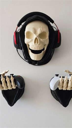 IK3D on Instagram: "Comment "Reaper" and I send you the link! This model is exclusive to subscribers, and I won't be selling it on any platforms. This amazing model prints by parts and its super easy to print and assemble. It holds xbox, ps5 and Nintendo controllers and also headsets! Perfect for your gaming room. ⬇️ Subscribe to my @thangs3d to download the file 🖨 3D Printed on my Bambu Lab A1, X1C and P1S 🧵 Filament by @sunlu_official Bone White + Black Pla #3DPrinting #halloween #grimreaper