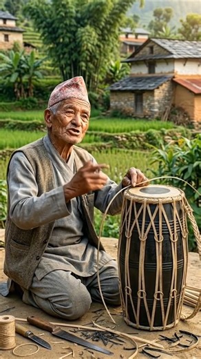 Old man is making nepali baja madal ❤️🎵 #art #woodart #madal #nepalisong #instrumentalmusic