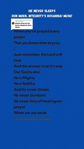 He Never Sleeps: Powerful Gospel Lyrics by Don Moen