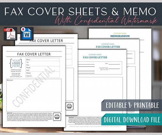 Editable Fax Cover Sheet & Memo Templates: Confidential (digital Download) - Etsy
