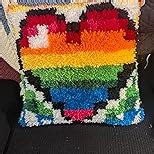 Colorful Love Heart Latch Hook Kits for Adults Kids Beginners Valentine Latch Hook Pillow Kit Pre-Printed Latch Hook Rug Kits Cross-stitch Cushion for Home Sofa Decoration 17x17 in. Craft Gift