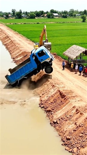 Extreme River Construction – Dump Trucks Build Massive Water Barrier