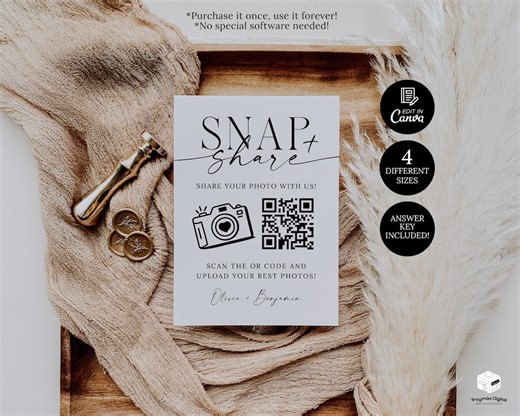 Wedding Photo QR Code Card, Snap & Share QR Code Sign, Bridal Shower Card Share the Love, Photo Scan and Share Card, Party Picture Poster - Etsy