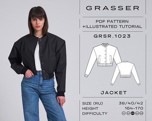 Bomber Jacket Pdf Sewing Pattern With Tutorial | Sizes 38 / 40 / 42 (RU) | Model No.1023 - Etsy