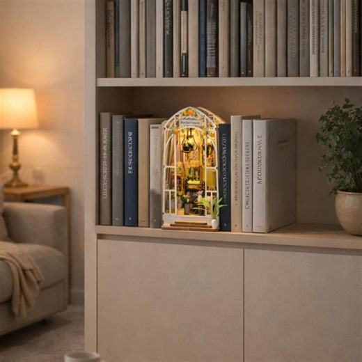Garden House Book Nook DIY Miniature Dollhouse Kit with LED Light Cozy Greenhouse Decor Gift
