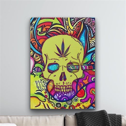 Psychedelic Cannabis Skull Canvas Art | Trippy Weed Wall Art | Colorful Stoner Decor | Marijuana Leaf Skull Art Print - Etsy