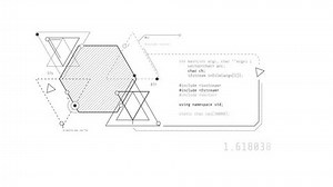Looped animation of abstract code and geometric shapes HUD element.