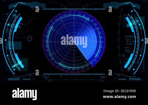 A seamlessly looping solar radar HUD animation displaying solar activity data, orbital position tracking, and energy generation monitoring. A second extended loop variant ideal for renewable energy exhibitions, environmental technology Stock Video Footage - Alamy