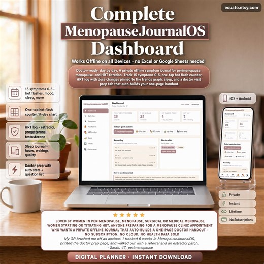 Menopause Symptom Journal & HRT Tracker - Doctor Visit Prep, Hot Flash Counter, Daily Log - Works Offline on Desktop and Mobile - Etsy