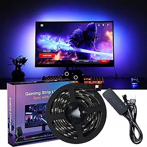 Gaming Lighting Sync PC Backlight 16 Million Color USB Powered RGB IC LED PC Backlight Strip for Gaming Room Decor, Smart LED Lights for Monitors with Color (for 34" PC)