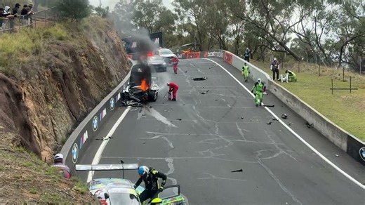 Fiery crash halts Bathurst 12 Hour after blind-corner impact