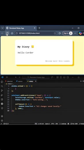 Persistent Notes App using HTML CSS and JavaScript. #animation #coding #webdesign #webanimation