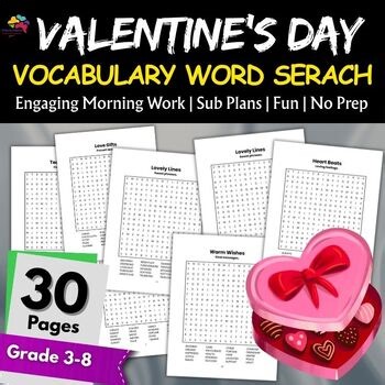 Fun Easy Valentine’s Day Word Search Puzzle Activities 4th,5th,6th,7th,8th,9th