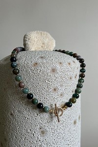 Indian Agate Beaded Necklace – Gold Plated Front Clasp – Handcrafted Gemstone Jewelry – Boho Statement Necklace - Etsy