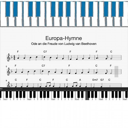 #Shorts: Klavier: Europa Hymne - Ode an die Freude (Klaviatur, Melodie, Akkorde, Text)