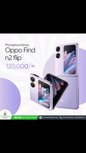 The Oppo Find N2 Flip price in Kenya is Ksh 120,000. The Find N2 Flip has a 6.8-inch FHD AMOLED display with 120Hz refresh rate, and up to 1600 nits peak brightness. There is a 3.26-inch outer AMOLED display with a 60Hz refresh rate that lets you check notifications and previews for the camera. The phone runs on the latest Dimensity 9000 processor with up to 16GB RAM and up to 512GB storage and is based on Android 13 with ColorOS 13. The Find N2 Flip has a dual camera setup that consists of a 50