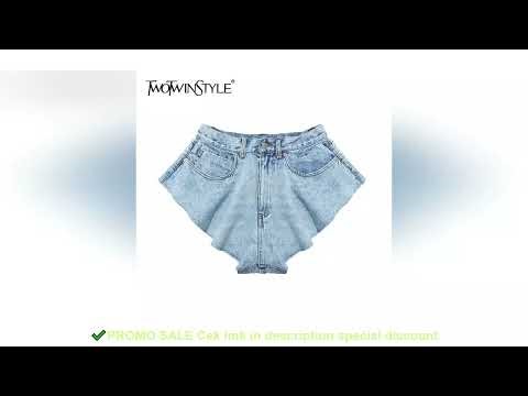 TWOTWINSTYLE Casual Denim Shorts Skirts High Waist Ruffle Hem Loose Ruched Short Pants Female Fashio