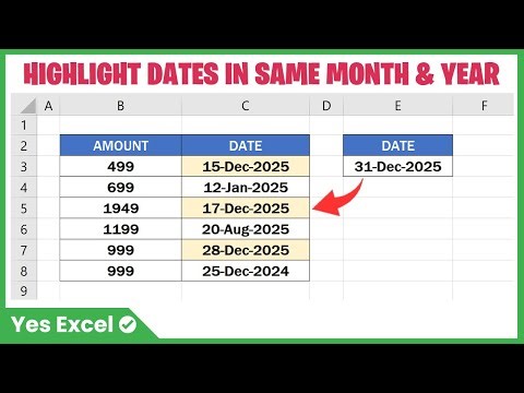 Highlight Dates in Same Month and Year in Excel