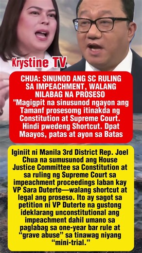 DUMAAN DAW SA TAMANG PROSESO ANG IMPEACMENT PARA KAY VP SARA SABI NI CHUA. #shorts