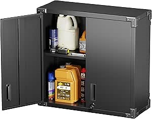 Aobabo Metal Wall Storage Cabinet with Locking Door and 1 Shelf, Wall-Mounted Storage Cabinet for Garage, Warehouse, Office, Black, Assembly Required