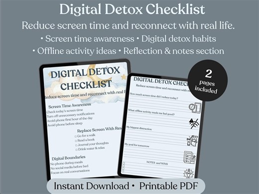 Screen Time Tracker | Digital Detox Checklist | Social Media Detox Planner | Phone Addiction Tracker | Printable Digital Wellness - Etsy