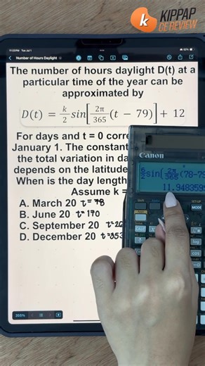 Engr. Kath discusses how daylight hours change throughout the year using a sinusoidal function. | Kippap Civil Engineering Review